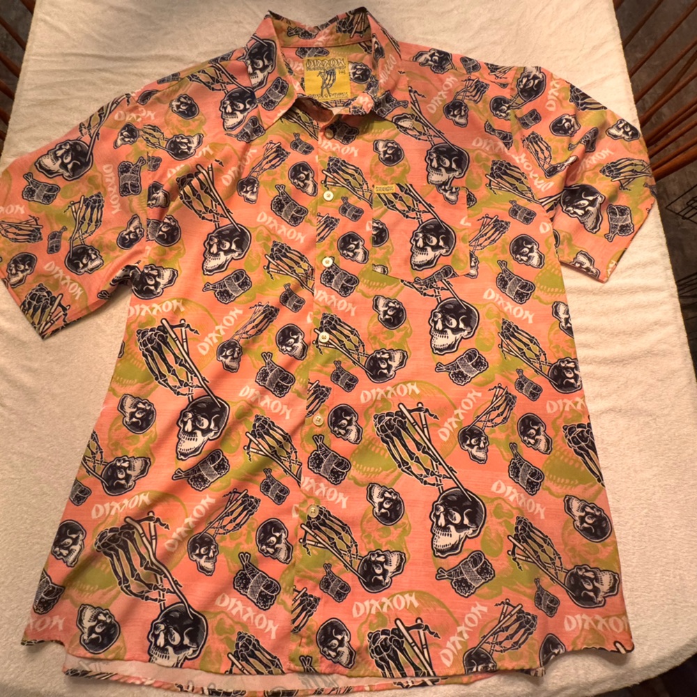 DIXXON Pink and Black Skull Print Shirt